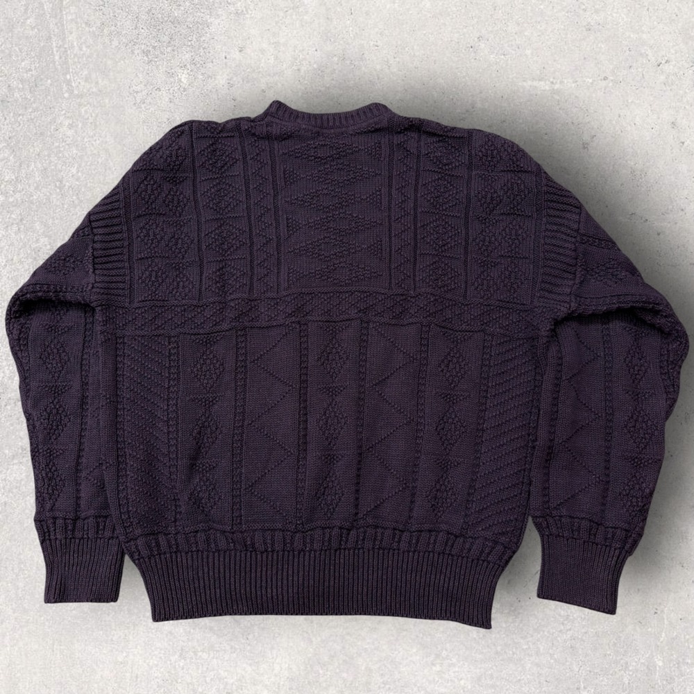 Vintage 90s Structure Sweater Mens L Purple Geometric Ramie Cotton Hong Kong